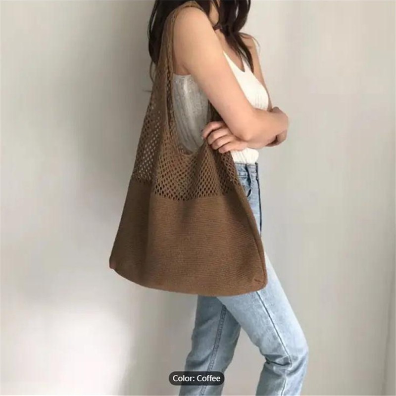 Bolso de ganchillo ahuecado pa - Luxury Beach Bags Ysl reseña y precio
